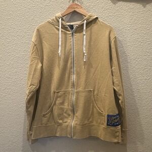 Upper Playground Full Zip Hoodie Yellow Mustard Thumb Hole Sleeve Large Gold